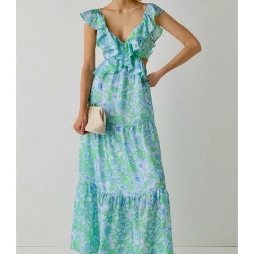 J. Crew Blue Green Floral Cut Out Maxi Dress Ret. $350 Bohemian Coastal 4